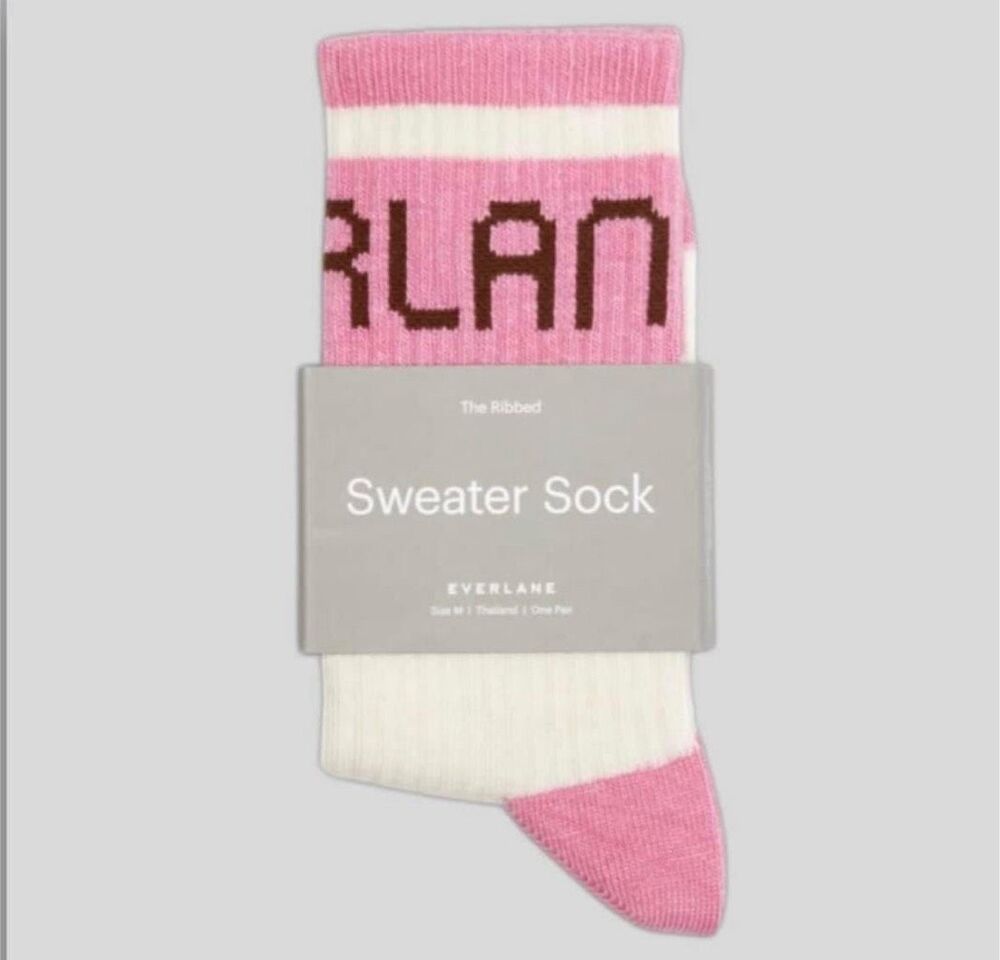 $30 Everlane The Ribbed Sweater Sock Tan & Pink, Large